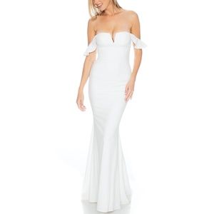 Noel and Jean by Katie May “Nautilus” Ruffle Off The Shoulder Mermaid Gown, Sz 0